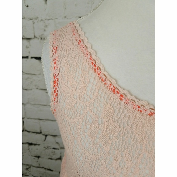 Free People Peach lace layered tank sz M - Picture 4 of 8